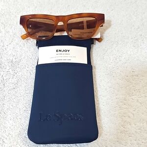 NWT Le Specs Hankering 50mm Retangular Sunglasses Tort/Light Brown Mono One Size